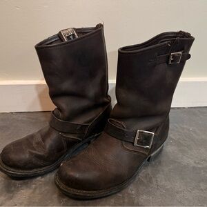 Frye Dark Brown Leather Buckle Boots